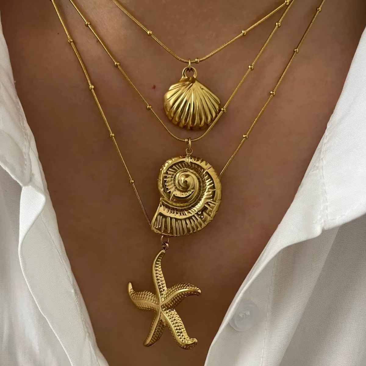 Set di Collana con ciondolo a forma di stella marina, conchiglia
